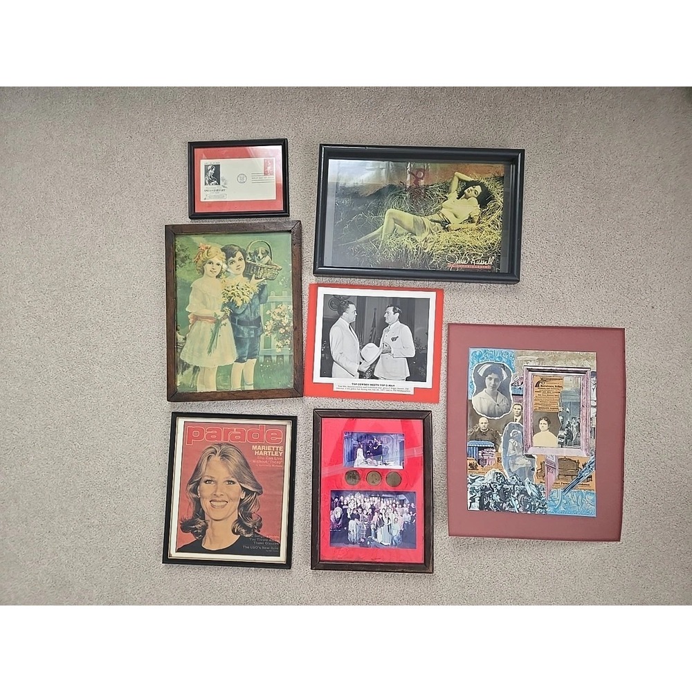 Vintage Antique Wooden Photo Frames And Ephemera 1920 Lot